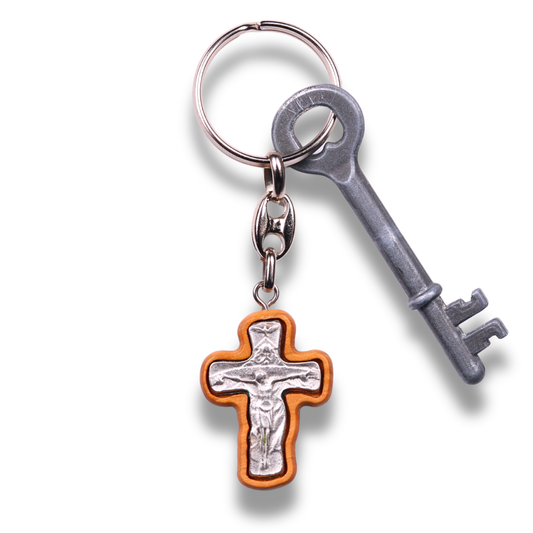 Ascetics Olive Wood Crucifix Keychain With Key