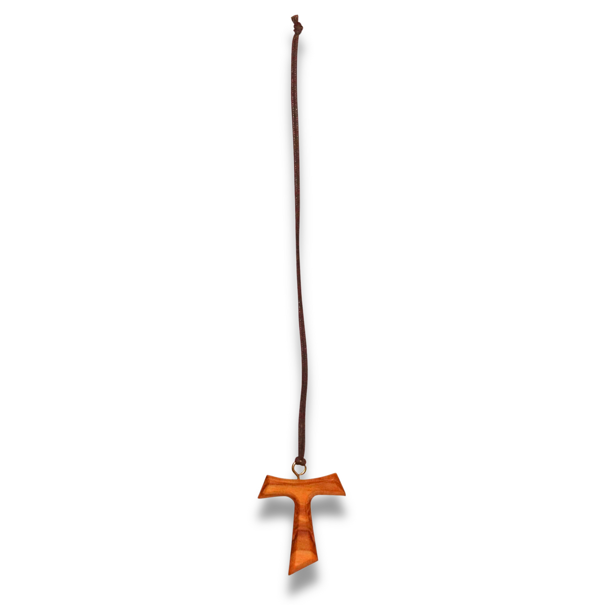 Berith Olive Wood Tau Cross Necklace shown full length