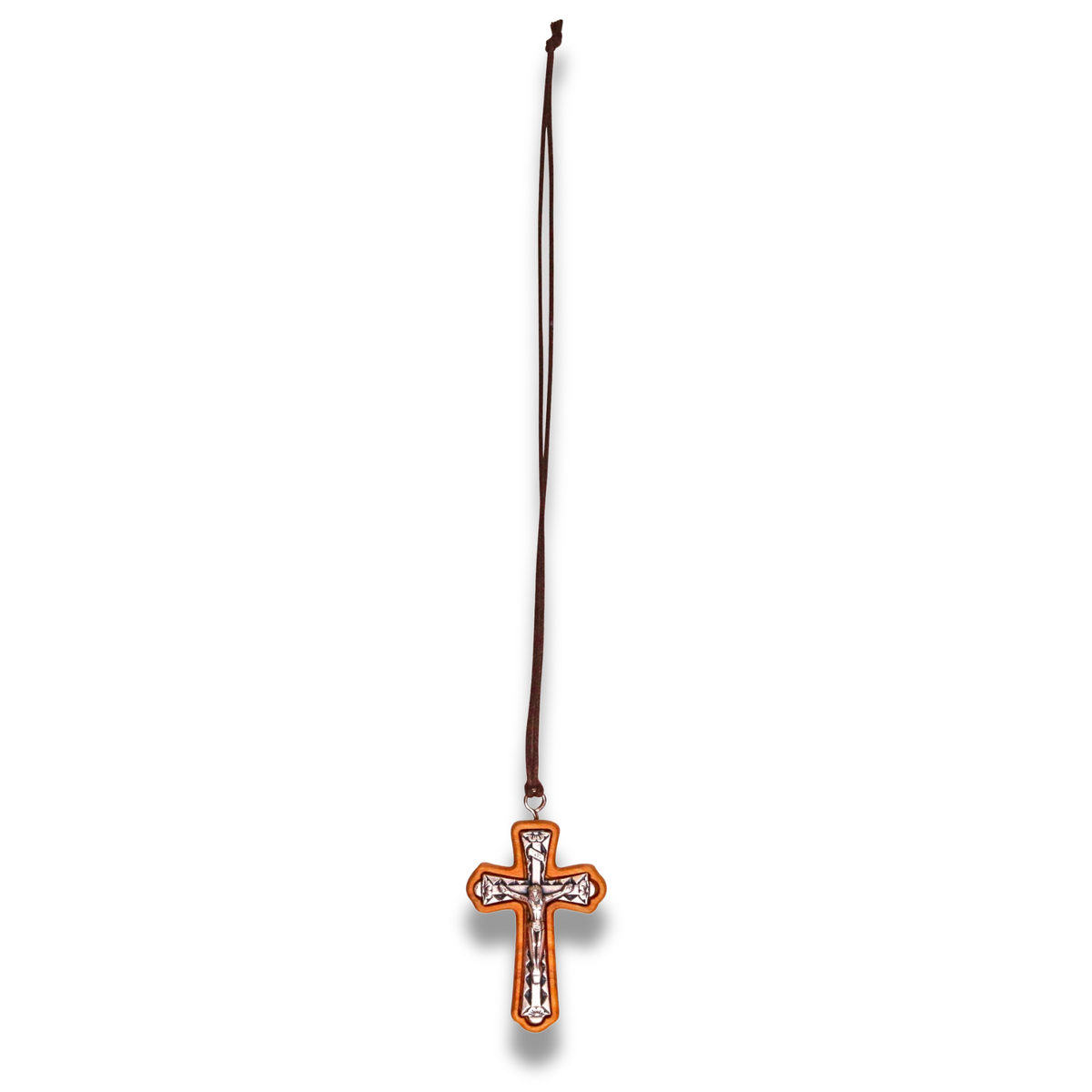 Nuhra Olive Wood Crucifix Necklace Full Length