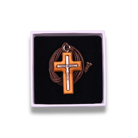 Puritas Crucifix Olive Wood Necklace In Gift Box