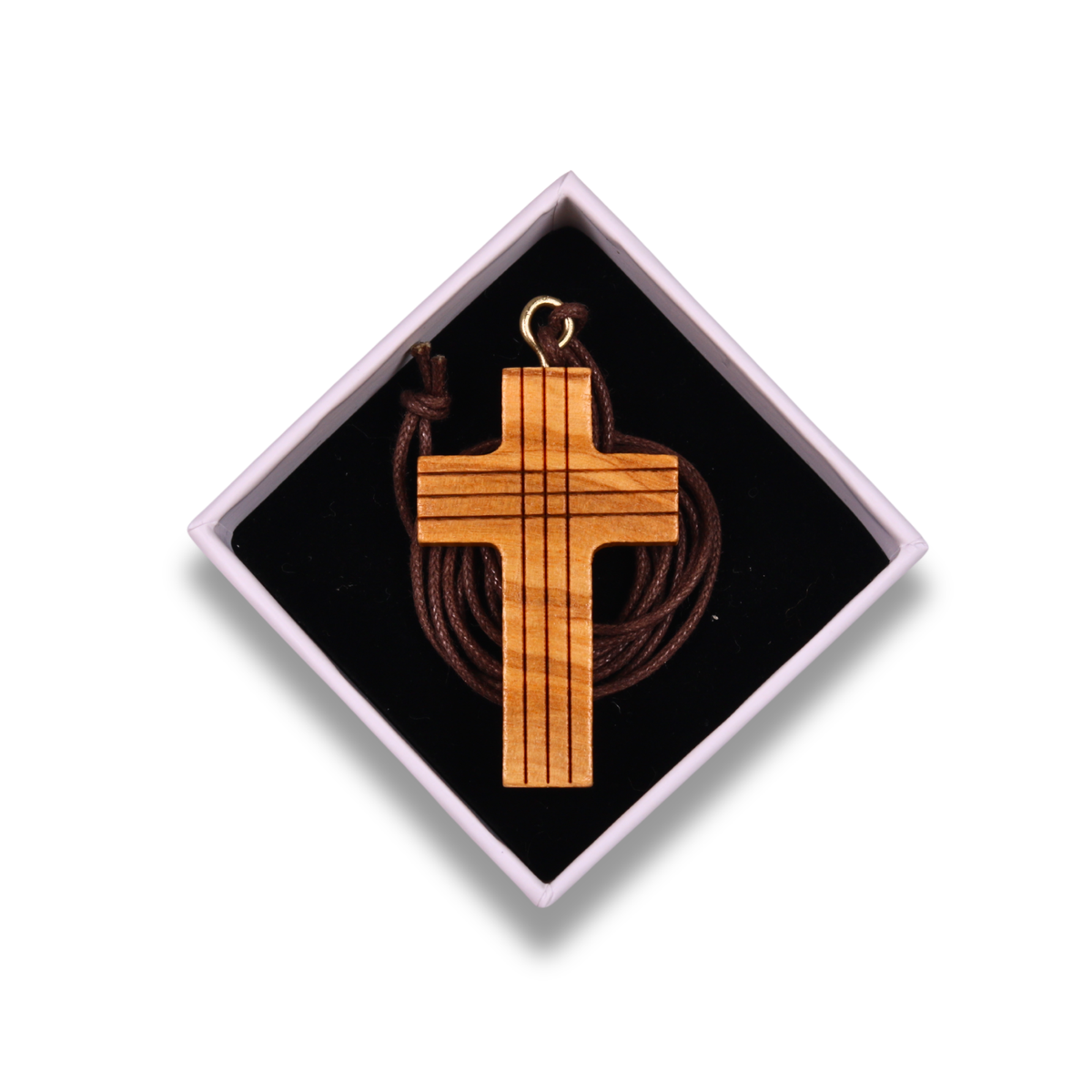 The Path Olive Wood Cross Necklace In Gift Box