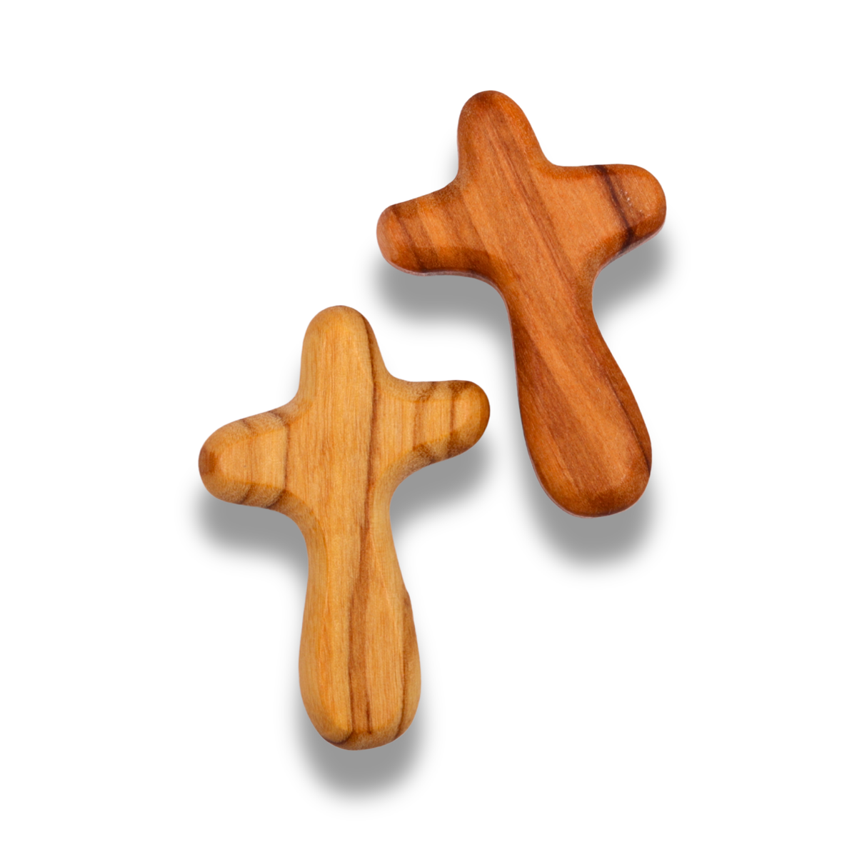 Two Olive Wood Pocket Prayer Holding Cross