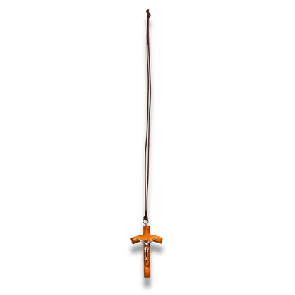 Anav Olive Wood Crucifix Necklace Full Length
