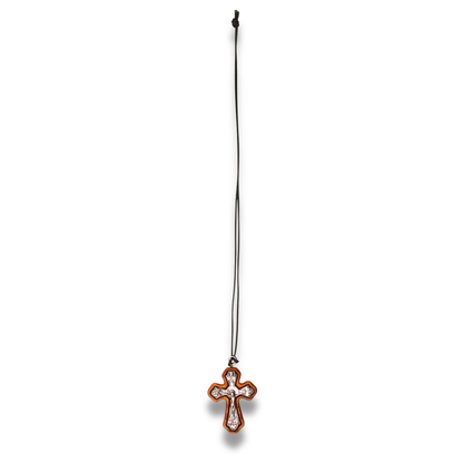 Anglican Olive Wood Crucifix Necklace Full Length