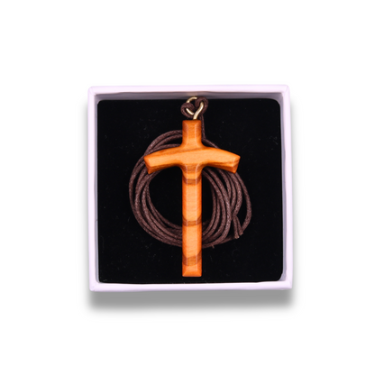Arc Olive Wood Cross Necklace In Gift Box