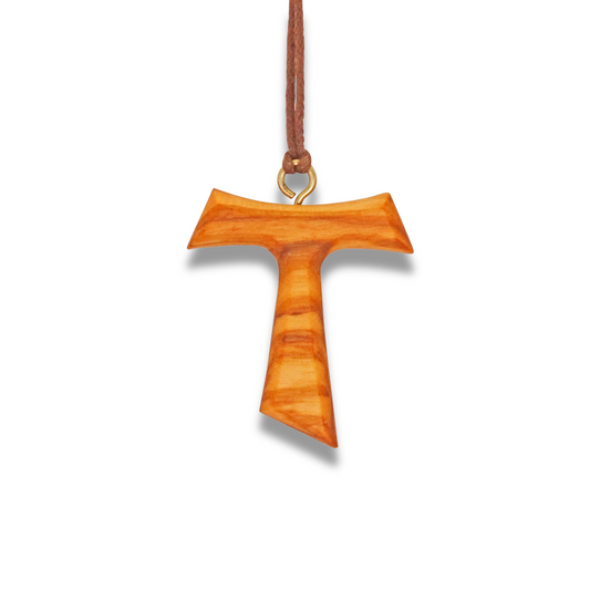 Berith Olive Wood Tau Cross Necklace on a white background