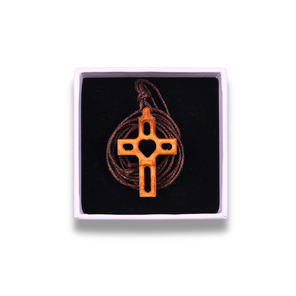 Caritas Olive Wood Cross Necklace In Gift Box