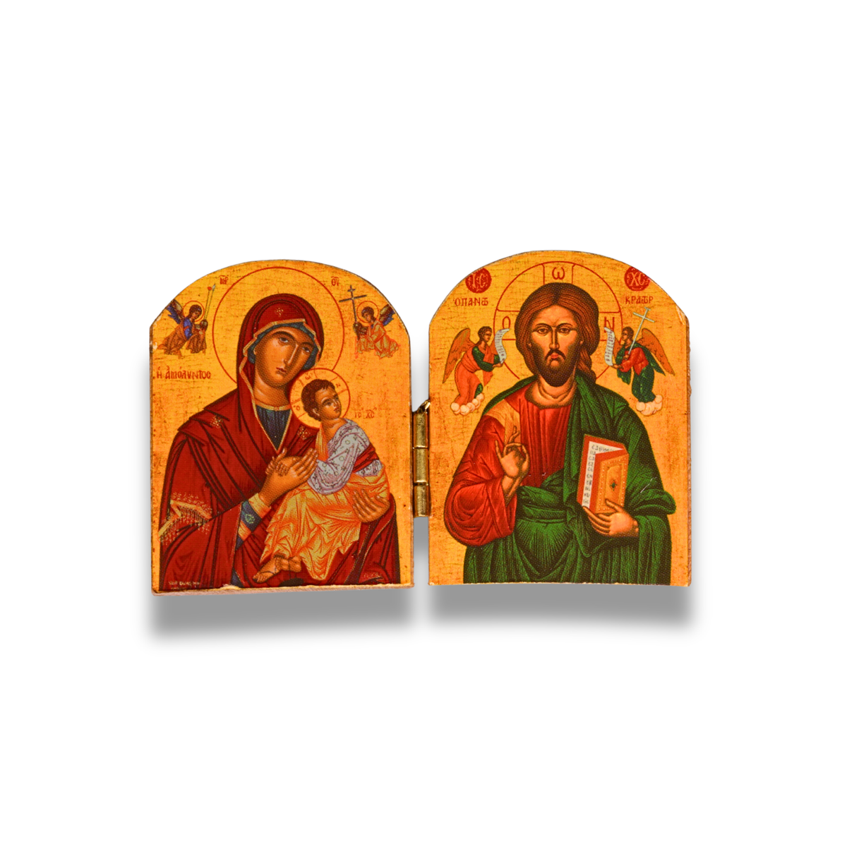 "Divine Pair" Byzantine Diptych Icon with Christ and Virgin Mary