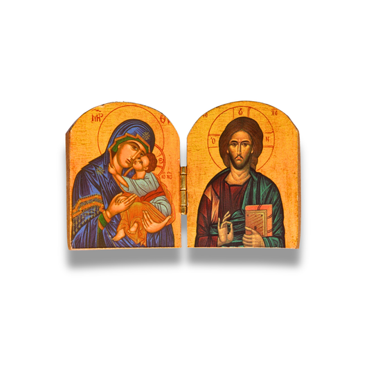 "Divine Pair" Byzantine Diptych Icon with Christ and Virgin Mary