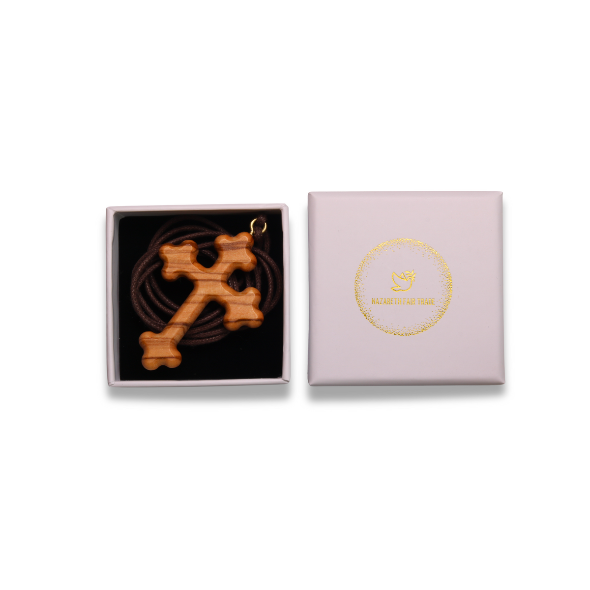 Original Olive Wood Orthodox Cross Necklace in gift box