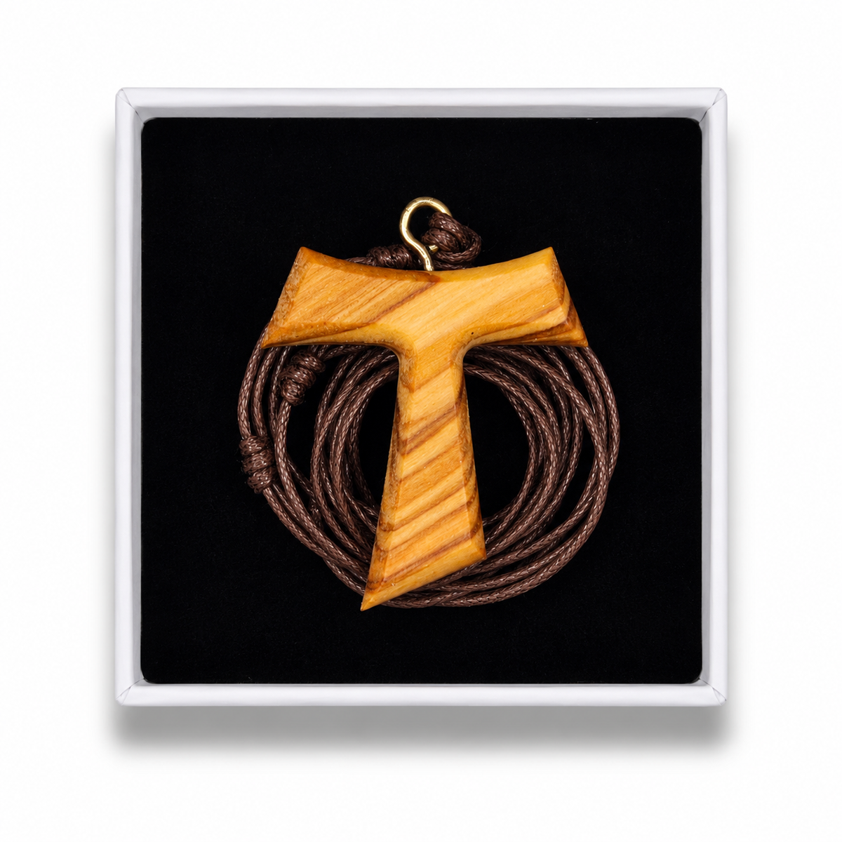 Tau Origin Olive Wood Cross Necklace in gift box
