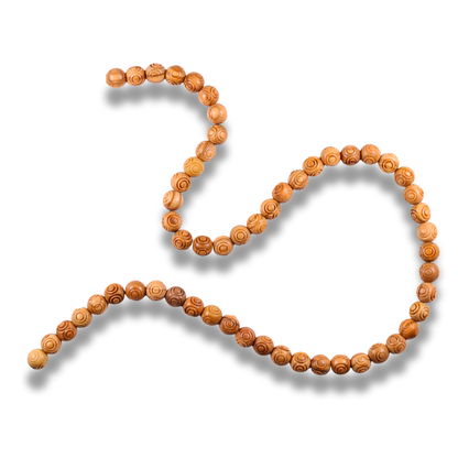 Engraved Round Olive Wood Beads Necklace