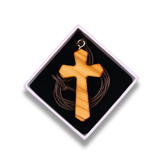 Essentia Olive Wood Cross Necklace In Gift Box