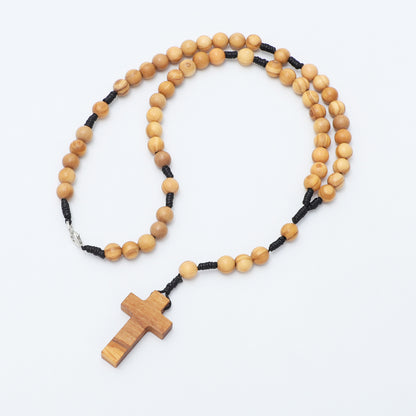 Olive wood five-decade rosary necklace handcrafted in Nazareth