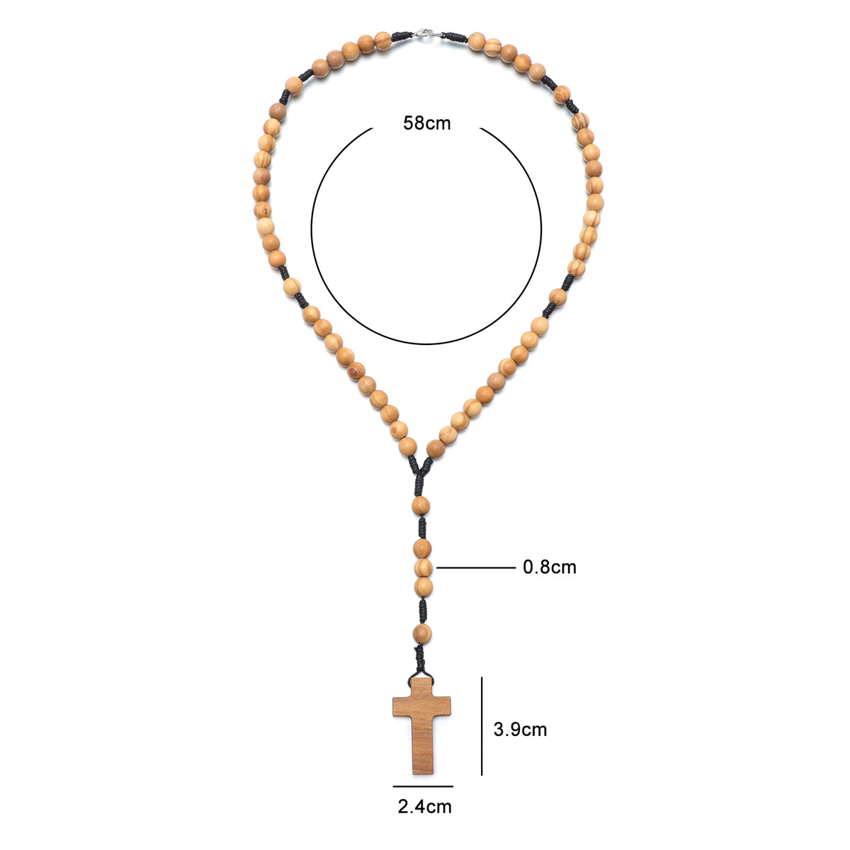 Olive wood five-decade rosary necklace 8mm bead dimensions