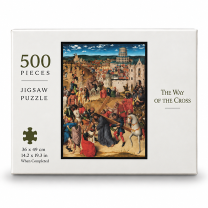 The Way of the Cross 500-piece Christian jigsaw puzzle collector's box featuring Christ Bearing the Cross.