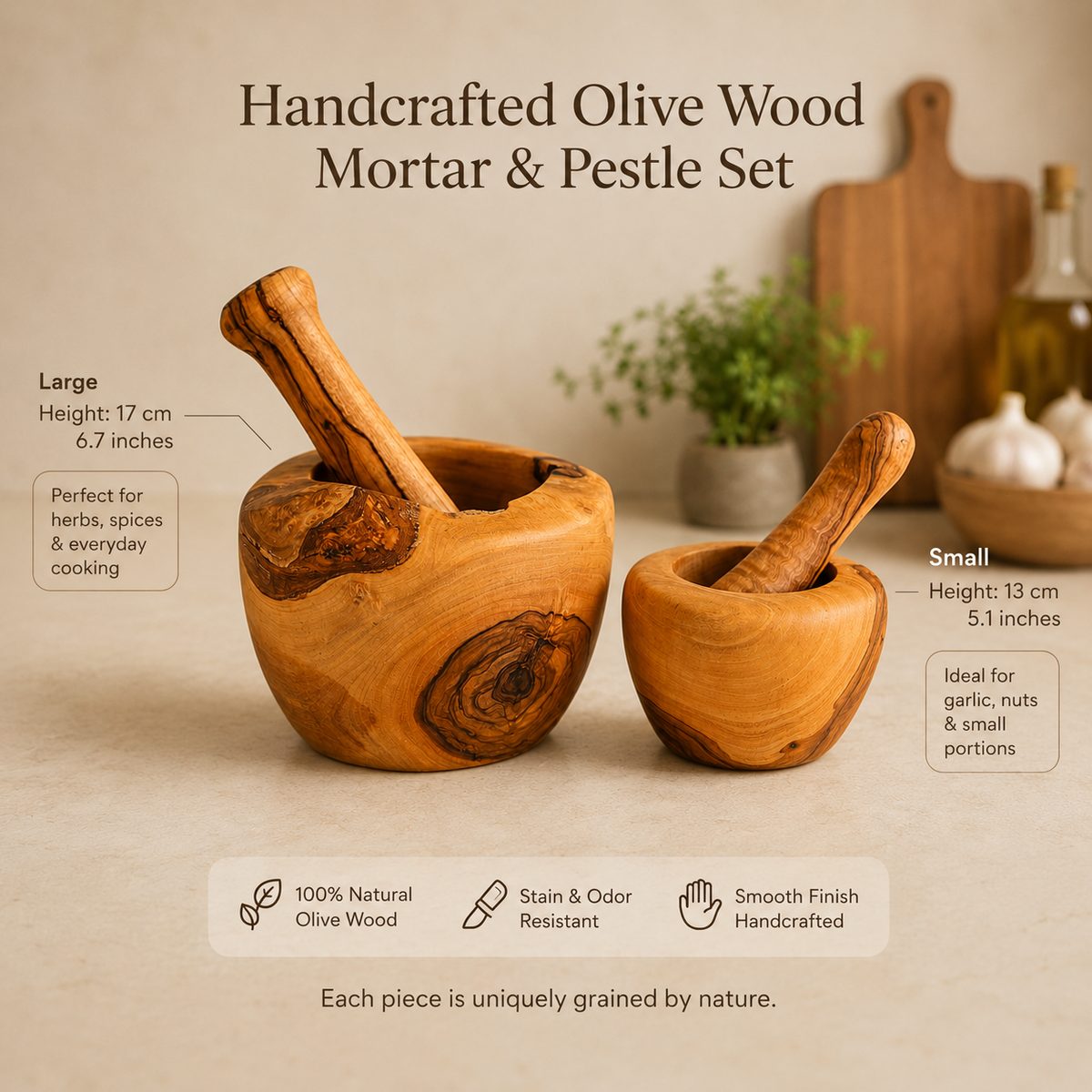 Olive Wood Mortar & Pestle – Handcrafted in Galilee