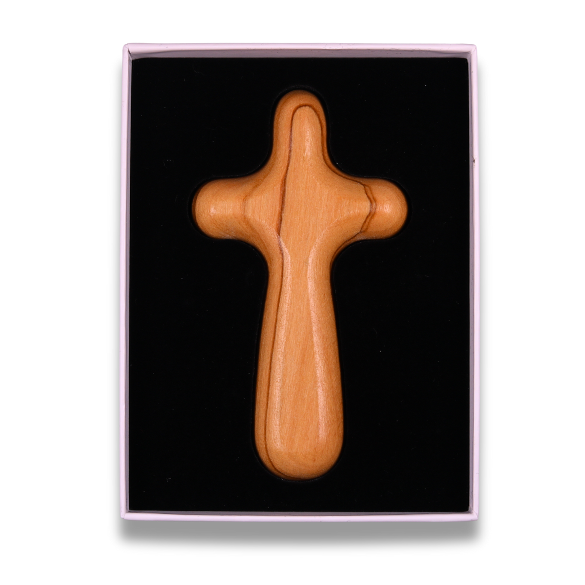 Olive wood holding cross on a white background In Gift Box