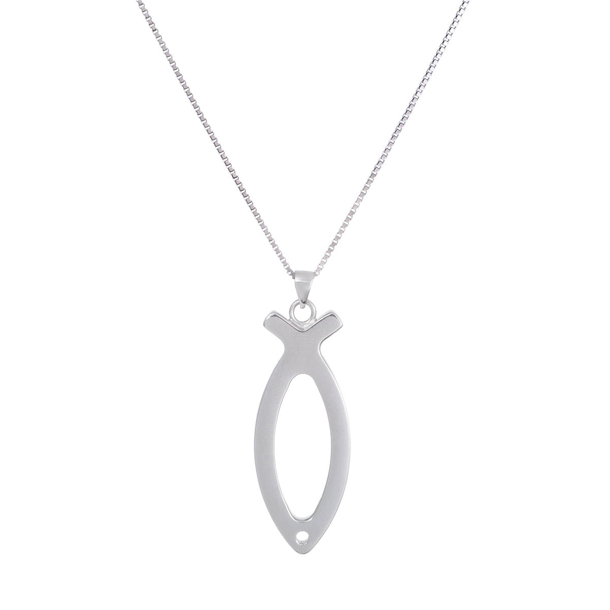 925 Sterling Silver Ichthus Fish Necklace Large