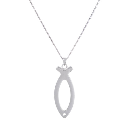 925 Sterling Silver Ichthus Fish Necklace Large