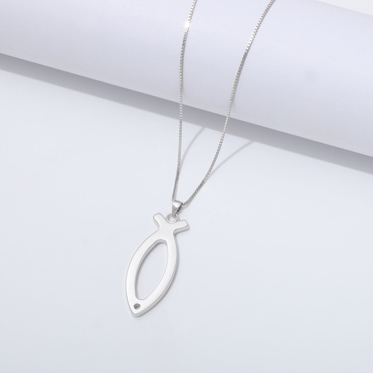 925 Sterling Silver Ichthus Fish Necklace Large