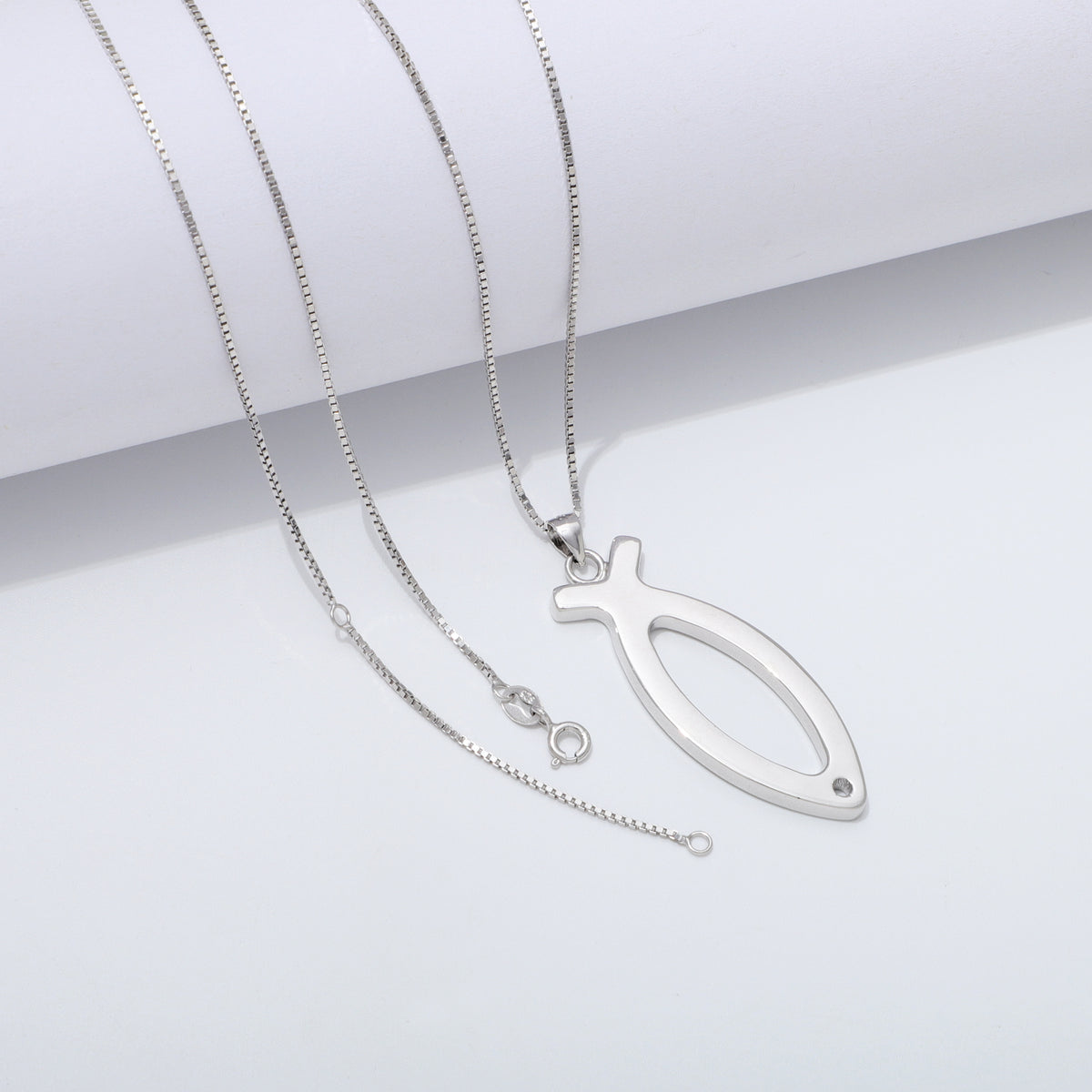 925 Sterling Silver Ichthus Fish Necklace Large
