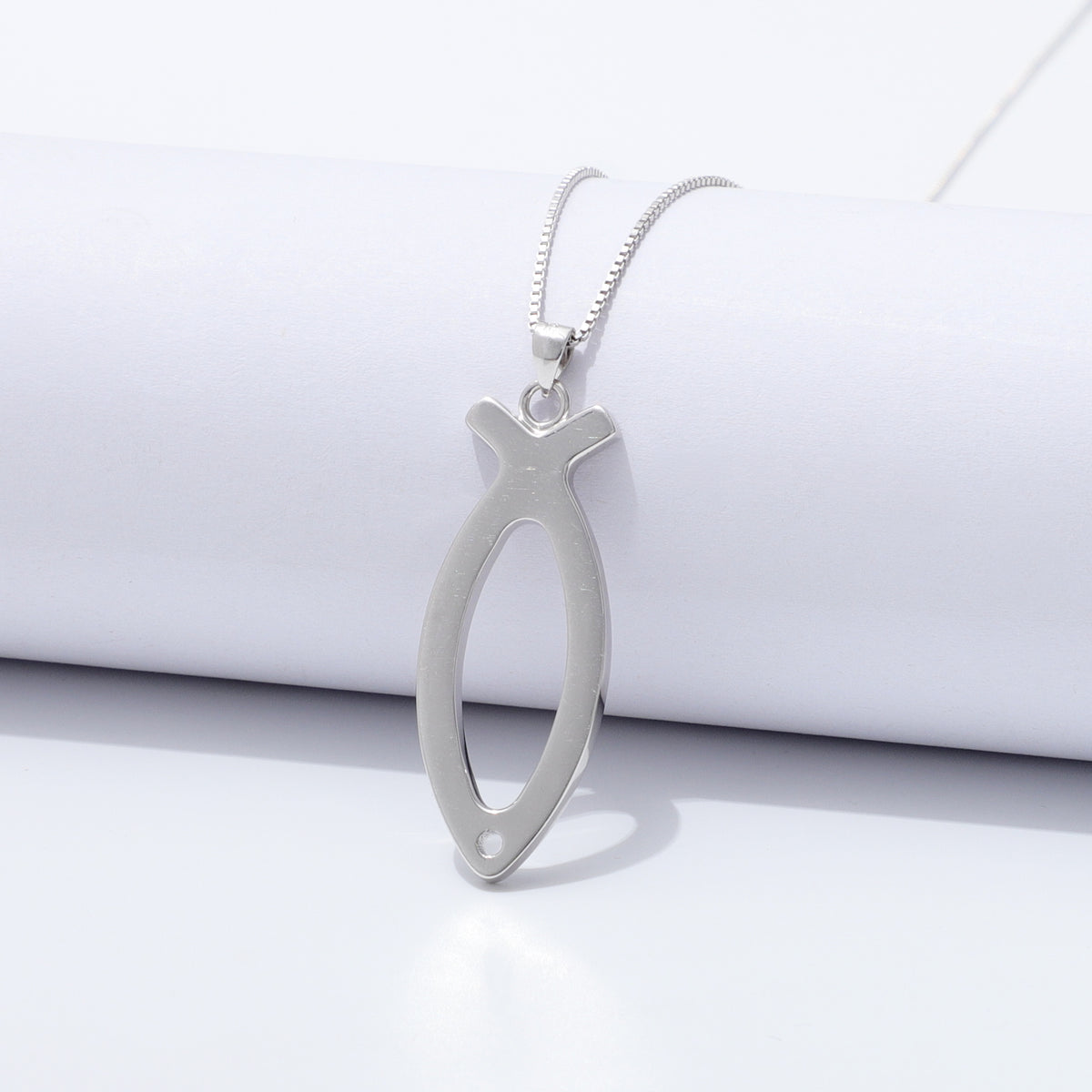 925 Sterling Silver Ichthus Fish Necklace Large