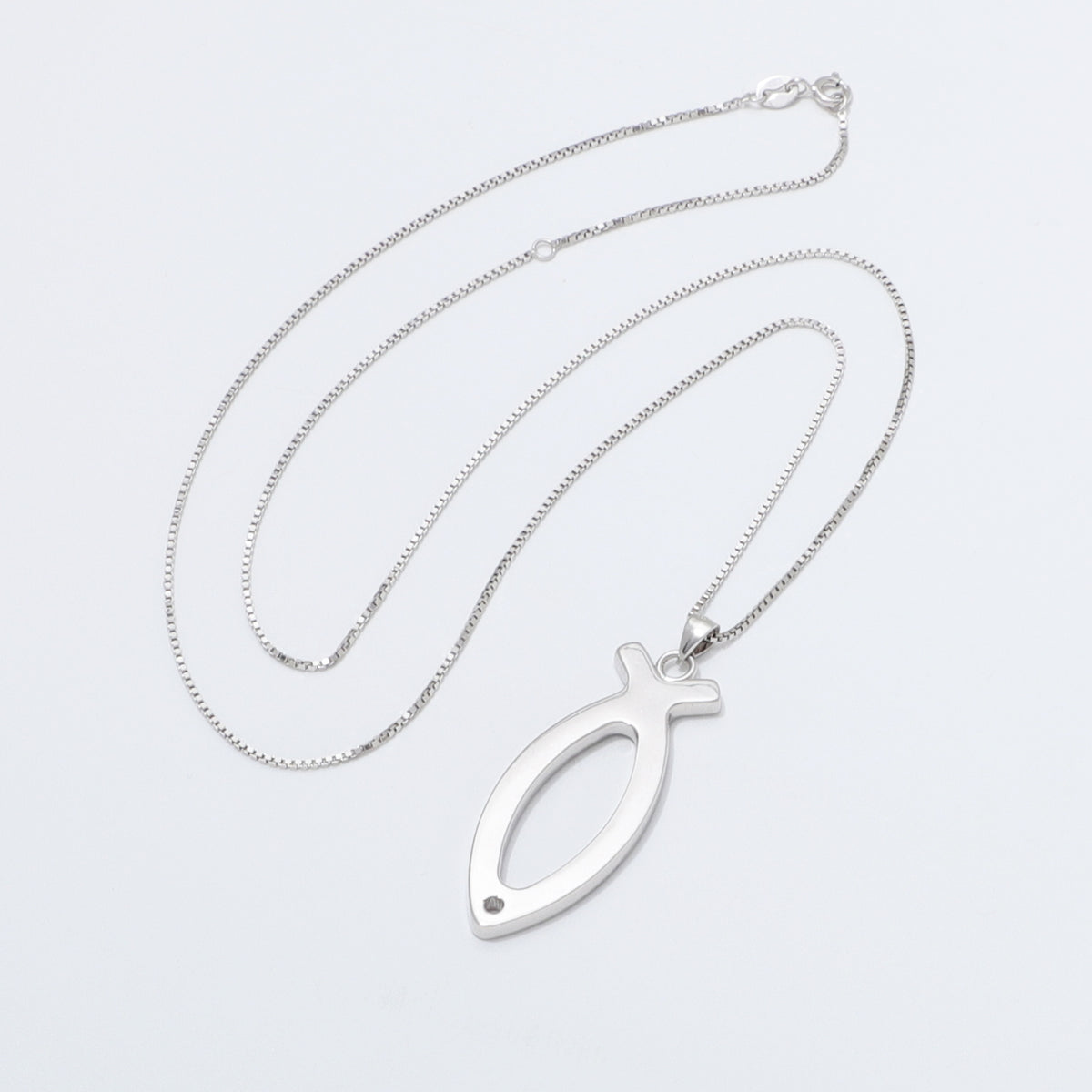 925 Sterling Silver Ichthus Fish Necklace Large
