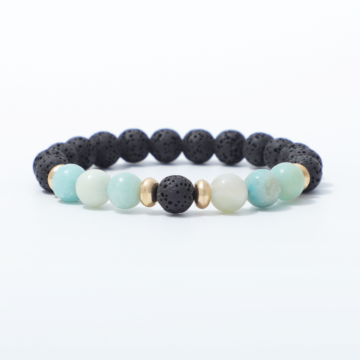 Lava Stone & Moonstone Bracelet Close Up
