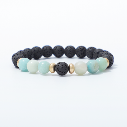 Lava Stone & Moonstone Bracelet Close Up