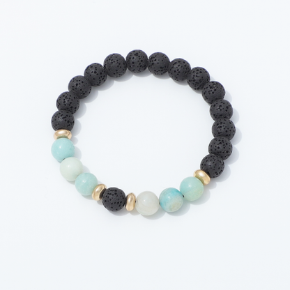 Lava Stone & Moonstone Bracelet Top View