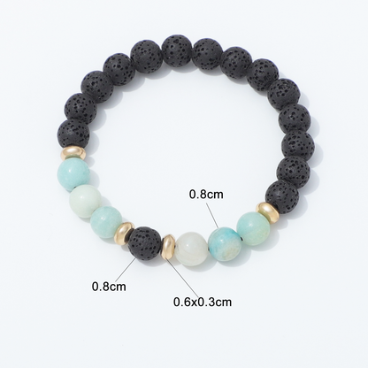 Lava Stone & Moonstone Bracelet with Bead Measurements 