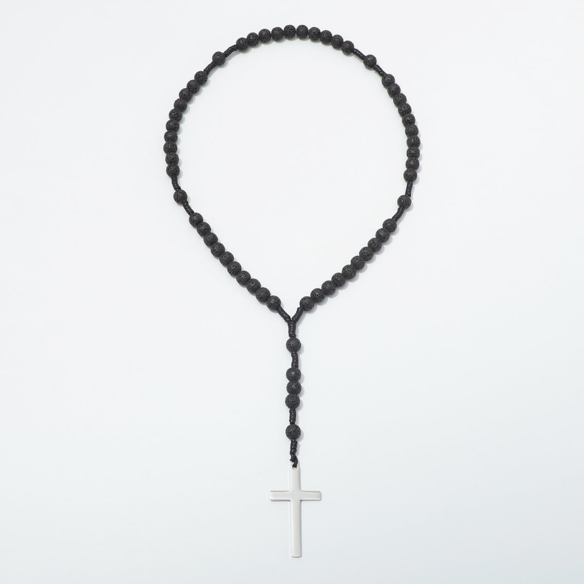 Full lava stone five-decade rosary on black knotted cord