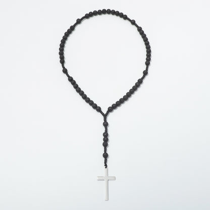 Full lava stone five-decade rosary on black knotted cord