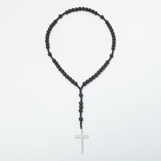 Full lava stone five-decade rosary on black knotted cord