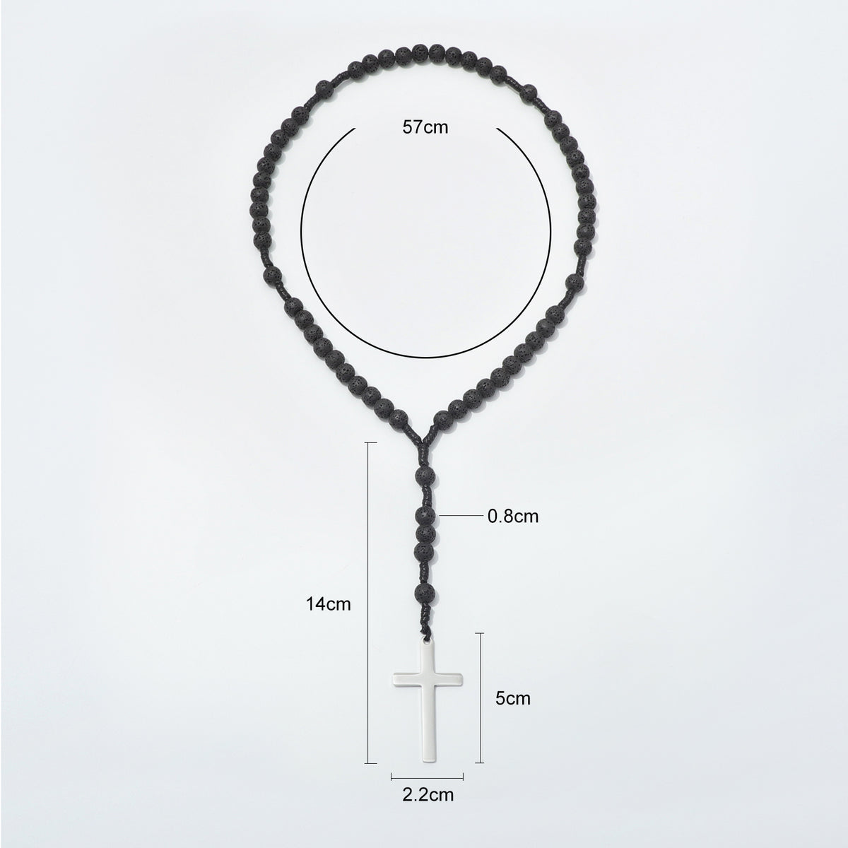 Lava stone prayer rosary with loop, drop, bead and cross measurements