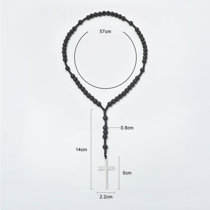 Lava stone prayer rosary with loop, drop, bead and cross measurements