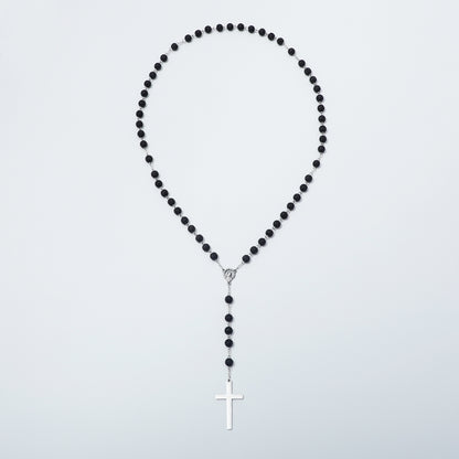 Full lava stone five-decade rosary on silver toned chain