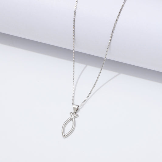 925 Sterling Silver Ichthus Fish Necklace