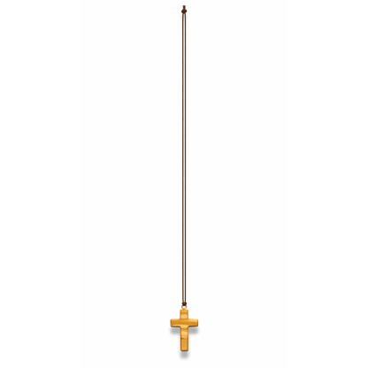 Minimalist Olive Wood Cross Necklace shown full length