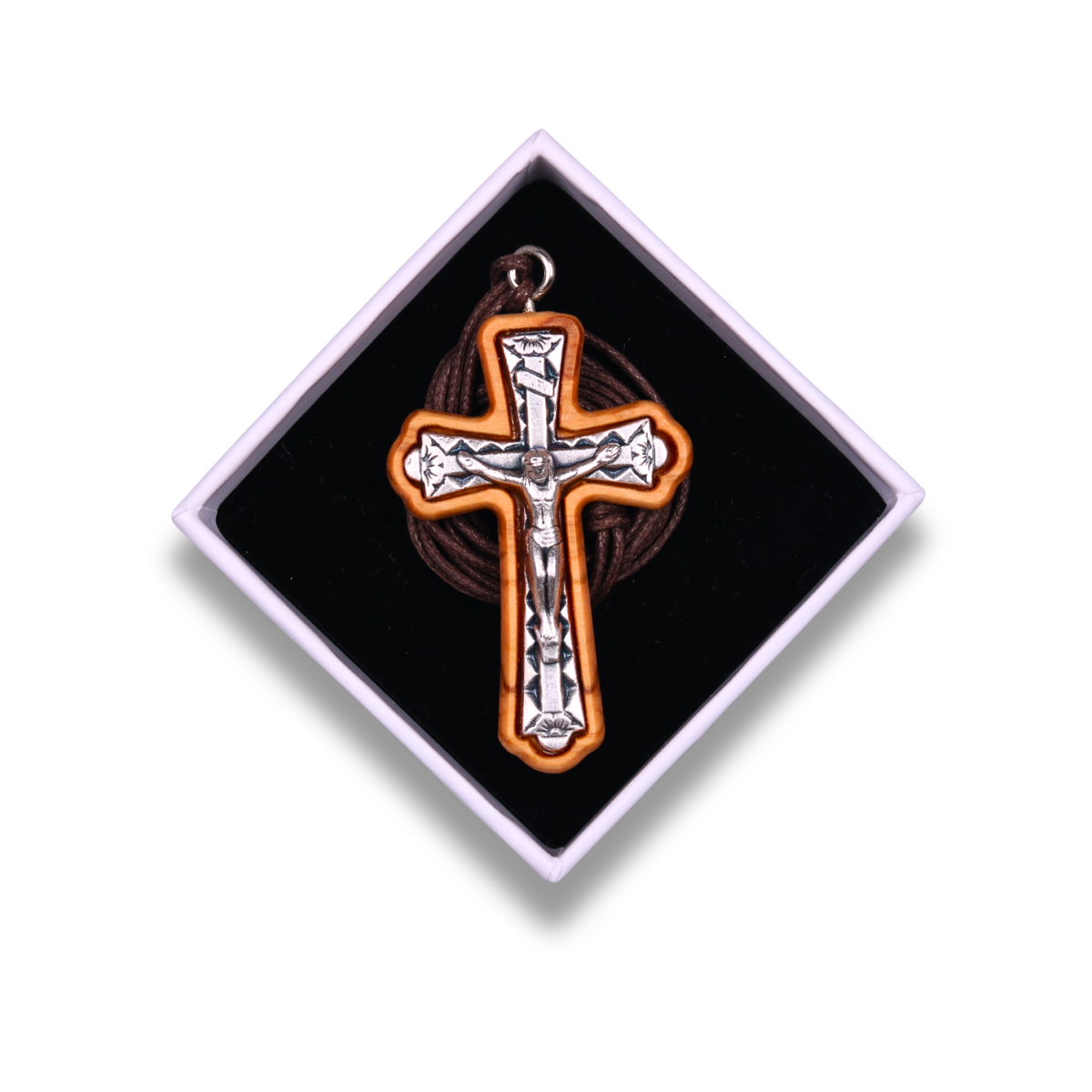 Nuhra Olive Wood Crucifix Necklace In Gift Box