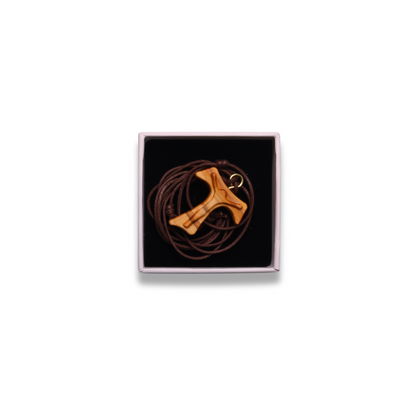 Olive Wood Franciscan Tau Cross Pendant  in a box