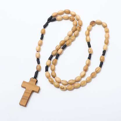 Oval olive wood five-decade rosary handcrafted in Nazareth