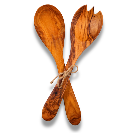 Olive Wood Salad Serving Set Handcrafted in Nazareth