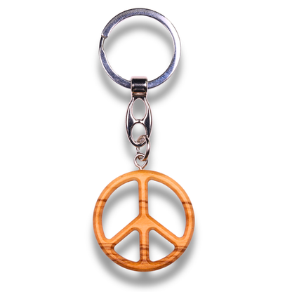 Peace Symbol Pendant Olive Wood Keychain