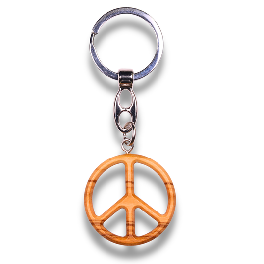 Peace Symbol Pendant Olive Wood Keychain