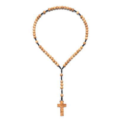 Full olive wood rosary with 8mm beads and wooden cross