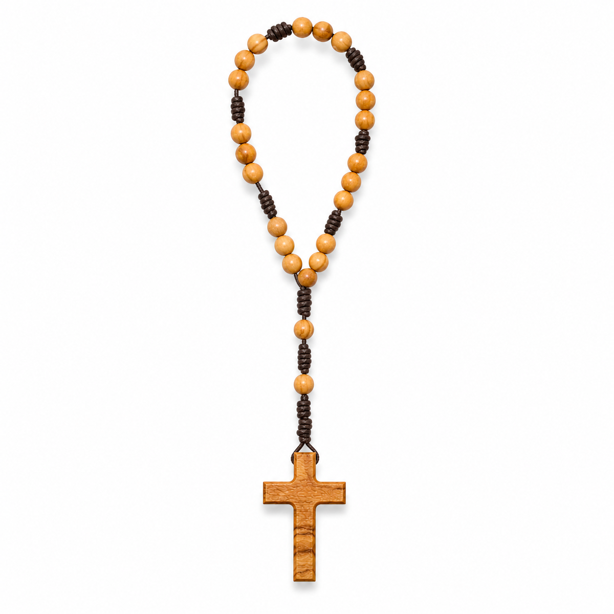 Olive wood Peace Chaplet with dark separators and wooden cross