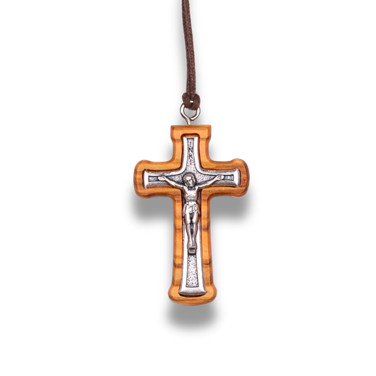 Handcrafted Radiant Olive Wood Crucifix Necklace