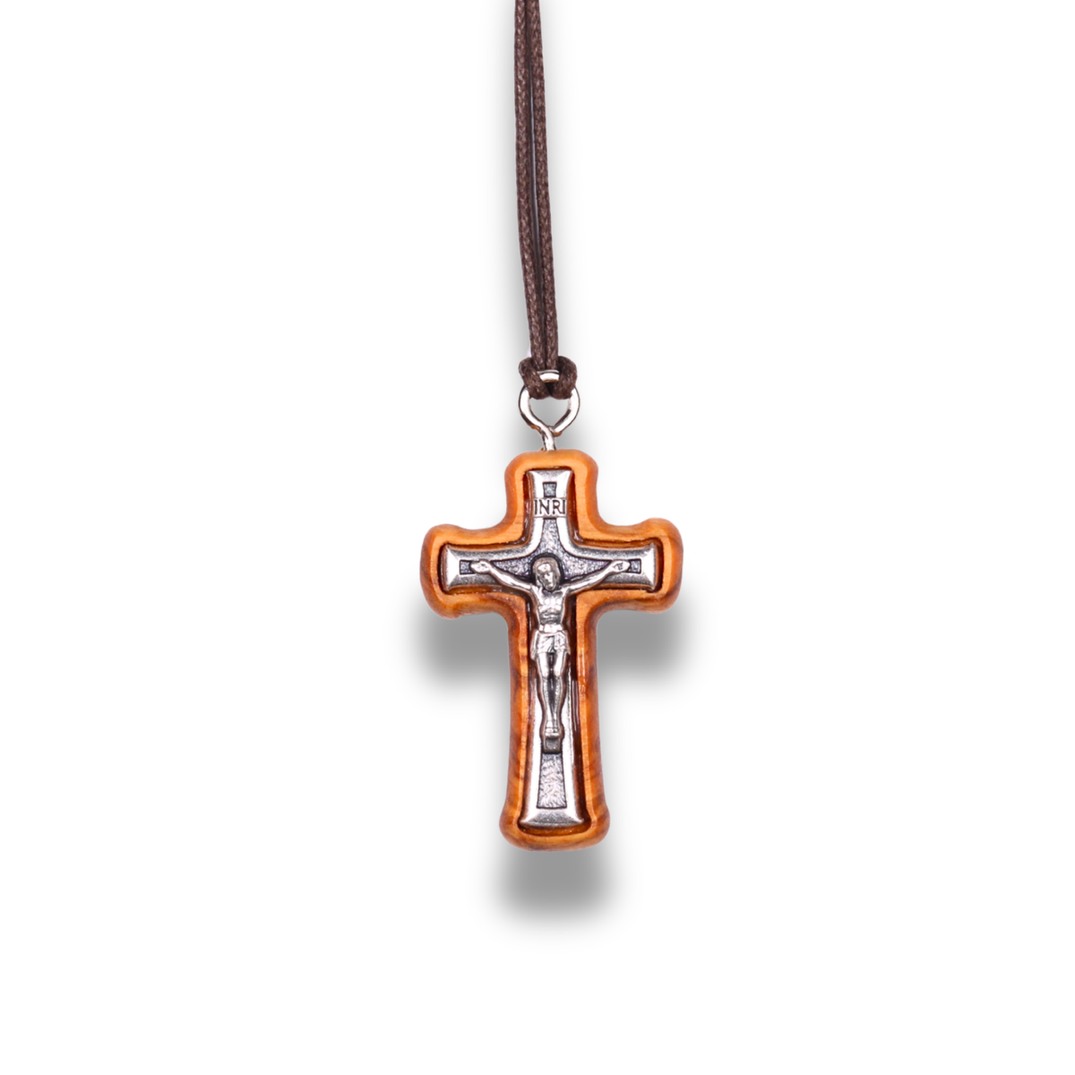 Handcrafted Radiant Olive Wood Crucifix Necklace